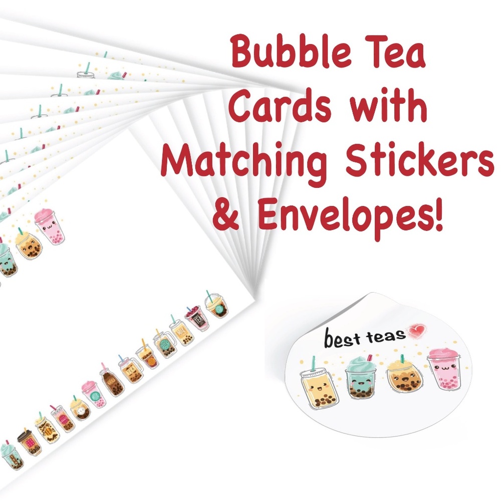 x12 Bubble Tea Stationery Boba Birthday Sticker Card Set Gift Present Daughter